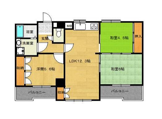二村マンション(3LDK/2階)の間取り写真
