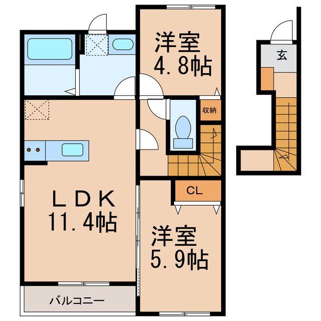 シャンピア(2LDK/2階)の間取り写真