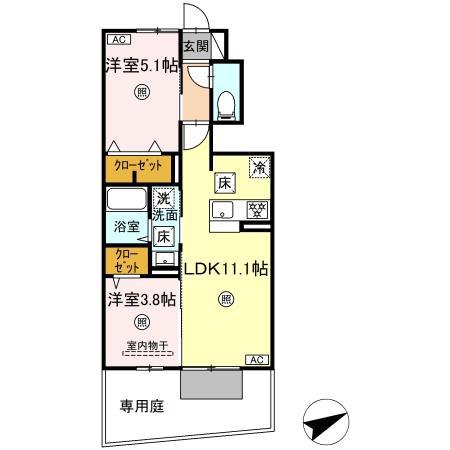 DーROOM N.T(2LDK/2階)の間取り写真