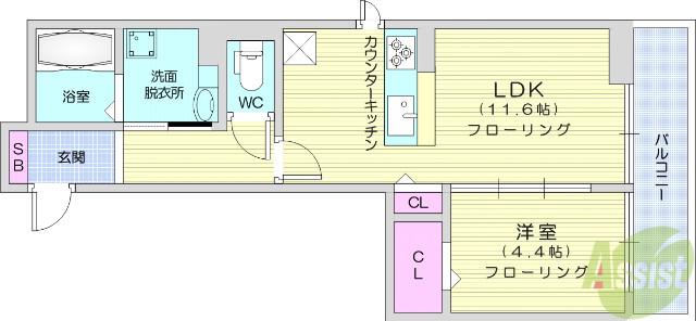 ラウレア(1LDK/2階)の間取り写真