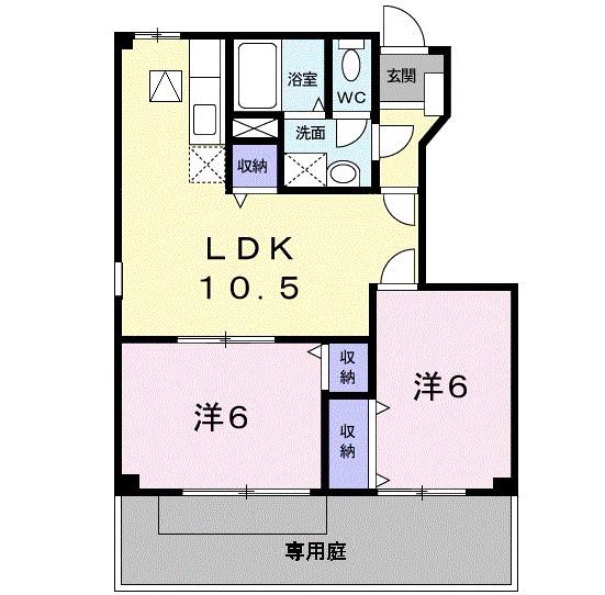 サンライトヒルB(2LDK/1階)の間取り写真