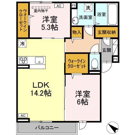 D-RESIDENCE・K沖野上(2LDK/2階)の間取り写真