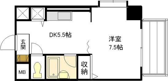 竹屋町原野ビル(1DK/3階)の間取り写真