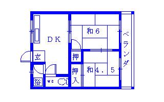 大北ハイツ(2DK/2階)の間取り写真