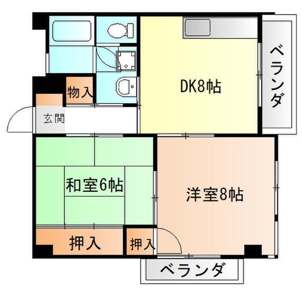 服部ハイツ(2DK/4階)の間取り写真