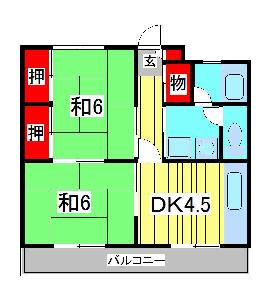 西青木第2マンション(2DK/2階)の間取り写真