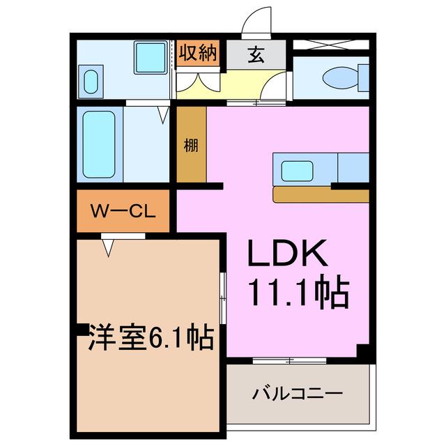 ランコントル(1LDK/2階)の間取り写真