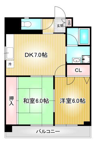 ホワイトハウス(2DK/8階)の間取り写真