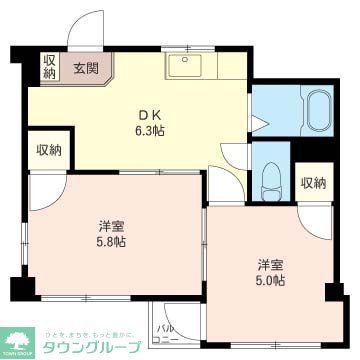 サンライト湘南(2DK/2階)の間取り写真