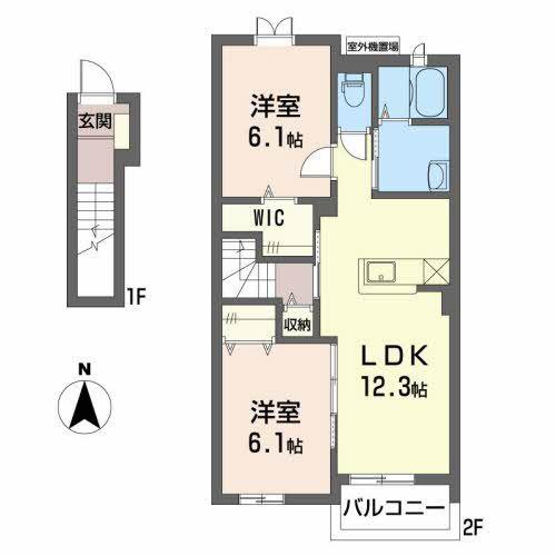 ボヌール(2LDK/2階)の間取り写真