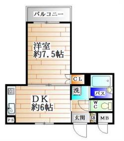 フォールヴィラ板宿(1DK/7階)の間取り写真
