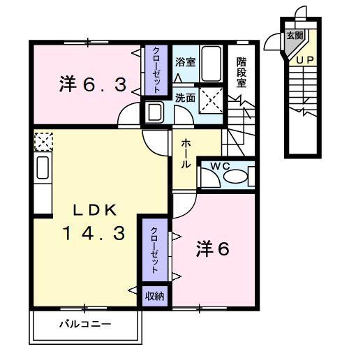 さくらんぼハイツIII(2LDK/2階)の間取り写真