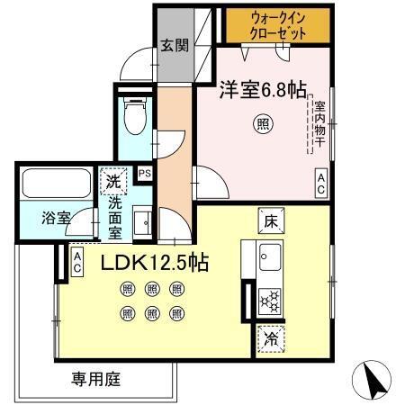 サニーサイド箱崎(1LDK/1階)の間取り写真