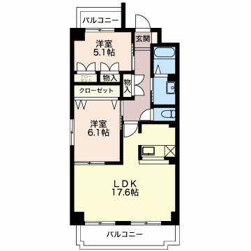 グランシャリオ薮田(2LDK/4階)の間取り写真
