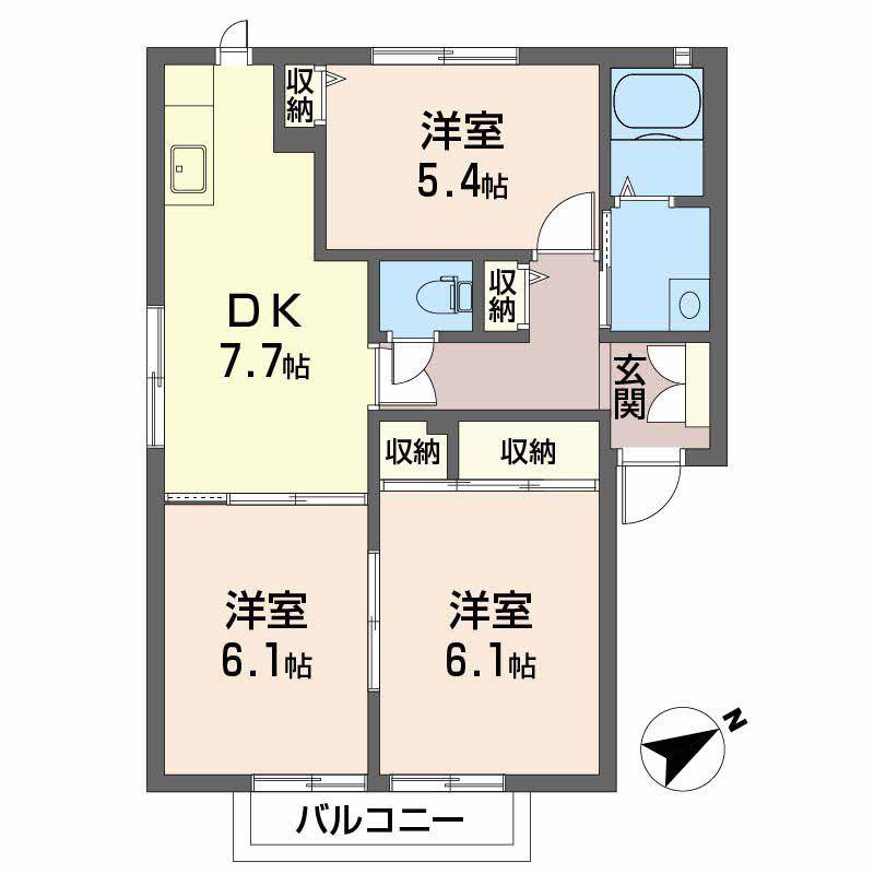 メゾンリブラ新町 B棟(3DK/2階)の間取り写真