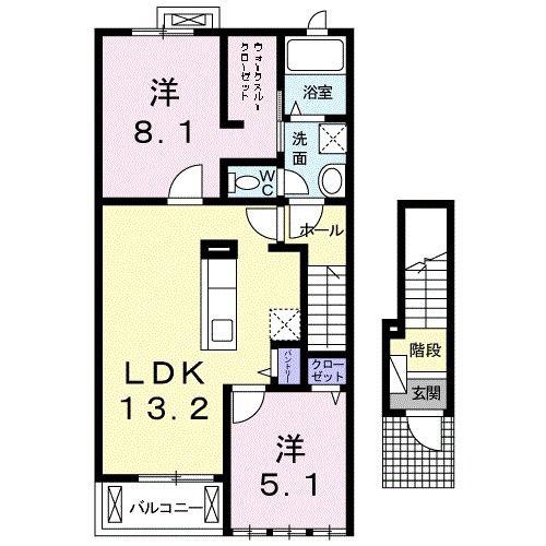 ブロード ライトII(2LDK/2階)の間取り写真