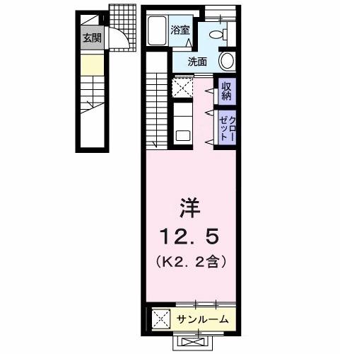 アンジュ・ブローテ(ワンルーム/2階)の間取り写真
