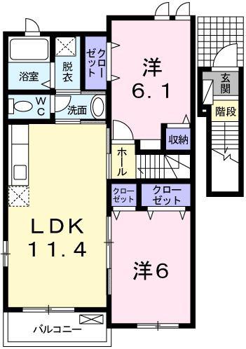 ソレイユレヴァー B棟(2LDK/2階)の間取り写真