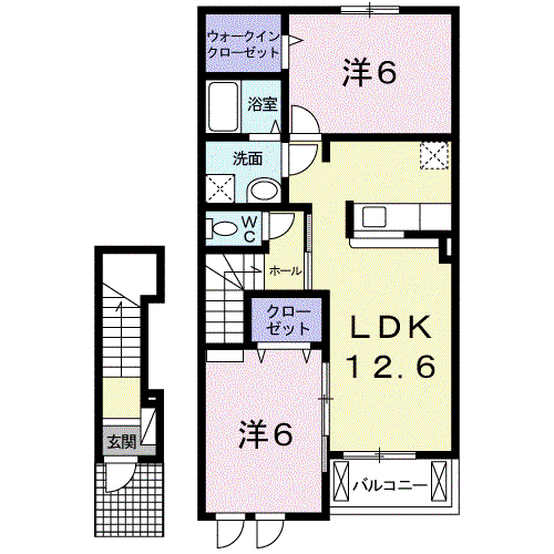 フローレンス小原田B(2LDK/2階)の間取り写真