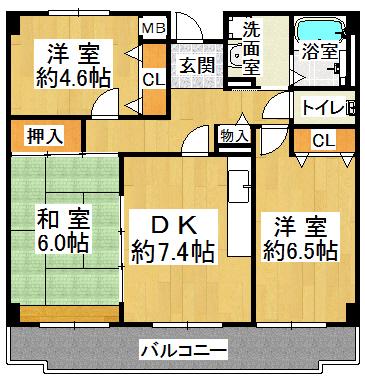 井吹東シティコート(3DK/3階)の間取り写真