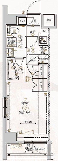 ヴォーガコルテ東府中アジールコート(1K/4階)の間取り写真