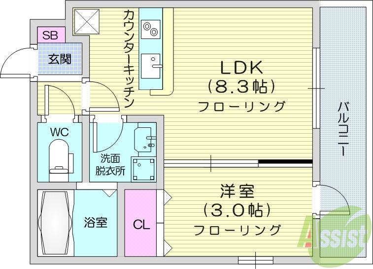 エクシリア泉中央(1LDK/3階)の間取り写真