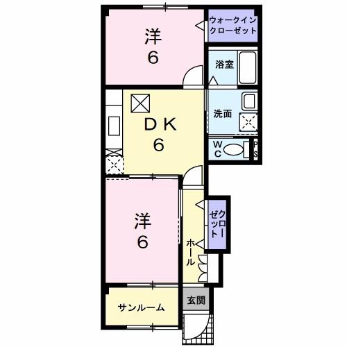 アルドーレC(2DK/1階)の間取り写真