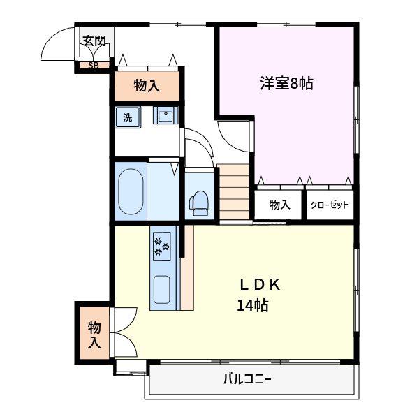 サザンウィンド(1LDK/2階)の間取り写真