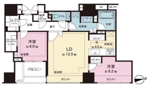 ザ・パークハウス グラン 三番町(2LDK/10階)の間取り写真