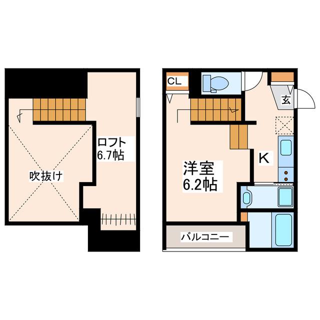 T.A国府2丁目B棟(ワンルーム/1階)の間取り写真