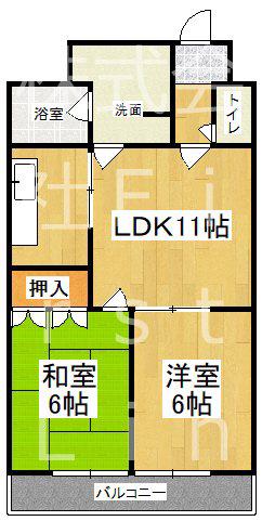 パインベルテⅡ(2LDK/2階)の間取り写真