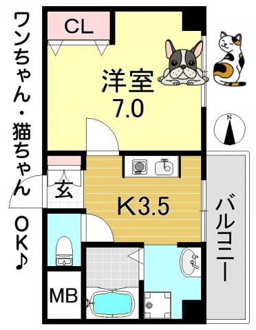 GROOVE平野(1K/8階)の間取り写真