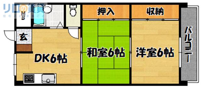 第2マンション北(2DK/3階)の間取り写真