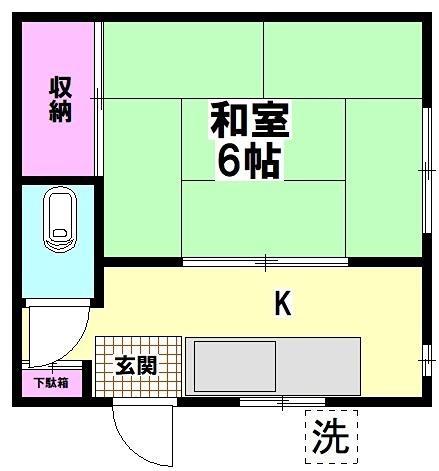 木下荘(1K/2階)の間取り写真