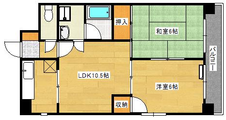 東雲奥野ビル(2LDK/6階)の間取り写真