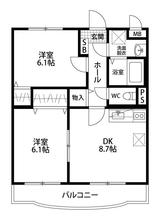 カルムSASAKI(2DK/3階)の間取り写真