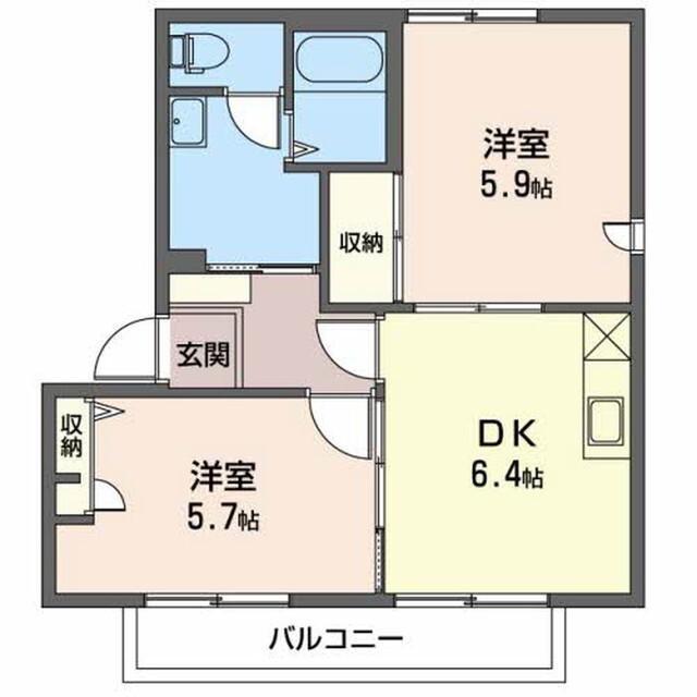 クレセールさくらB(2DK/1階)の間取り写真