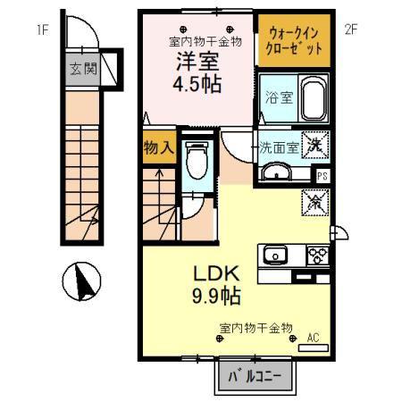 クレセールN(1LDK/2階)の間取り写真