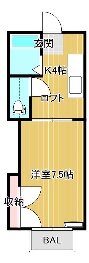コーポ東矢本B棟(1K/1階)の間取り写真