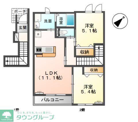 テンダーハウスA(1LDK/2階)の間取り写真
