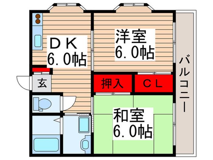 グレース咲ヶ丘(2DK/2階)の間取り写真