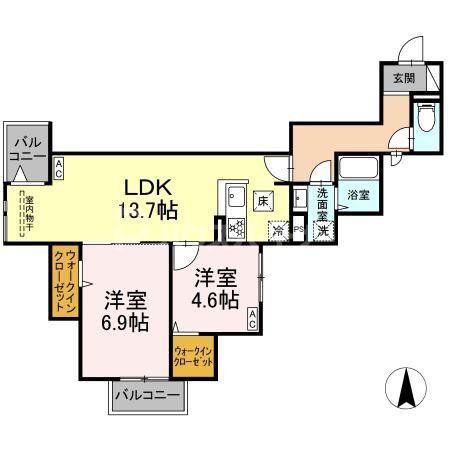 グラナーデ扇III(2LDK/1階)の間取り写真