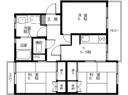 ドミール三井(3K/4階)の間取り写真