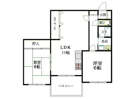 コーポHAMADA第2(2LDK/6階)の間取り写真