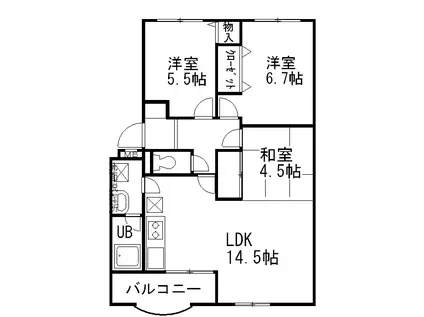 イーフラッツ・ネオ(3LDK/2階)の間取り写真