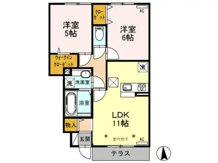 フェリーチェC(2LDK/1階)の間取り写真