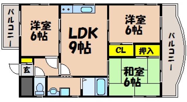 ツインビル(3LDK/3階)の間取り写真