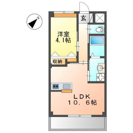 ユニヴァリィ県庁東(1LDK/3階)の間取り写真