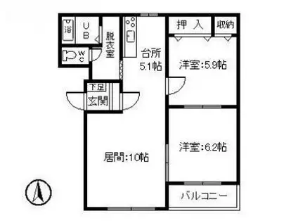 ピュアライフ宝来I(2LDK/3階)の間取り写真