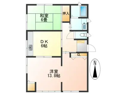 アルカディア城西 B棟(2DK/2階)の間取り写真